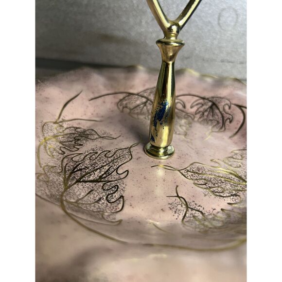 VTG California Pottery #719 Pink Leaf Dish Gold Trim + MCM Pink Gold 2 Tier Tray - Picture 3 of 16